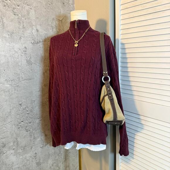 Burgundy Club Room Cable Knit Quarter Zip Crewneck - Picture 3 of 7